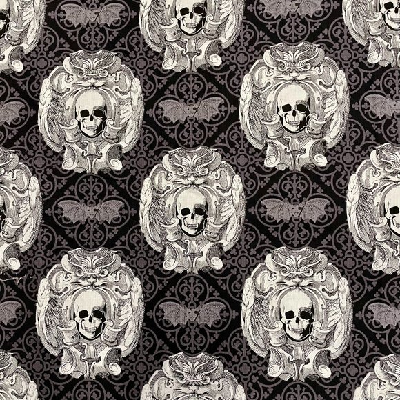 Gothic Skulls Fabric, New! - Picture 1 of 3